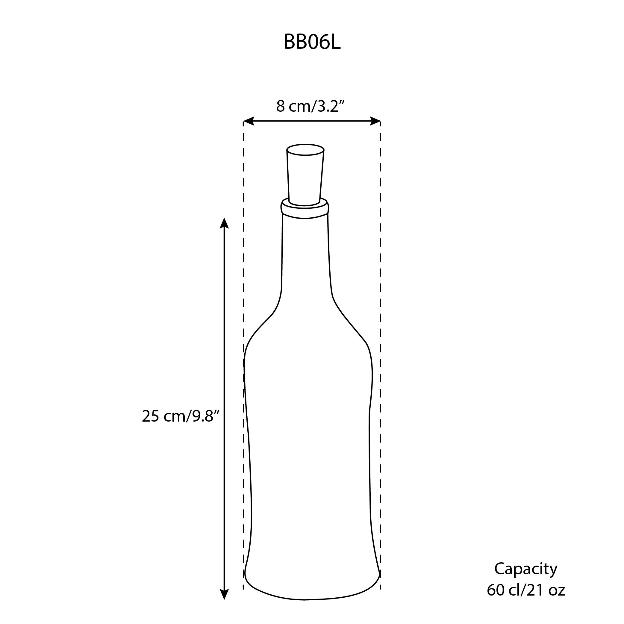 Diagram with measurements of the Brutto Olive Oil bottle.