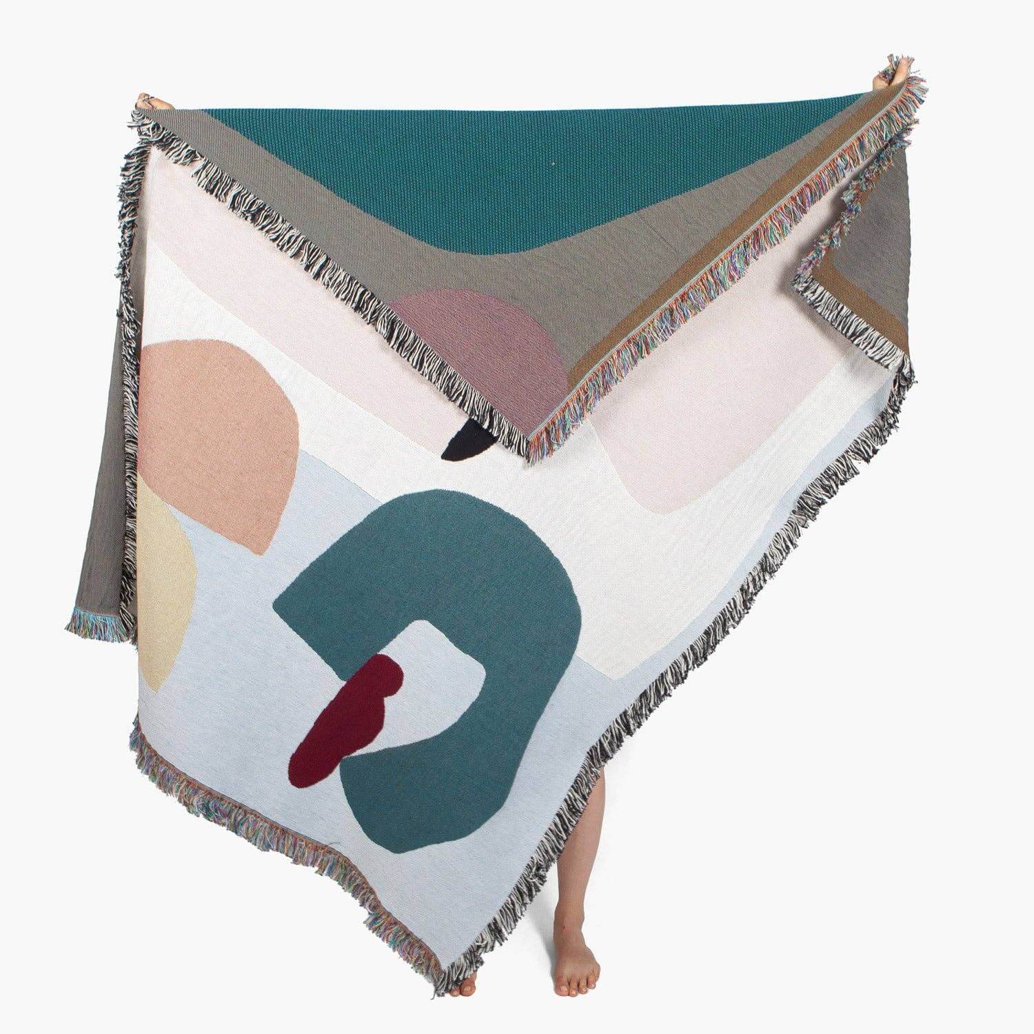 Arthur Throw blanket by Laurie Maun, colorful and eco-friendly woven design, perfect for decor or cozy use.