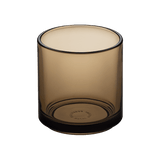 Hasami Porcelain Amber glass tumbler showcasing a modern, modular design with a warm amber hue.