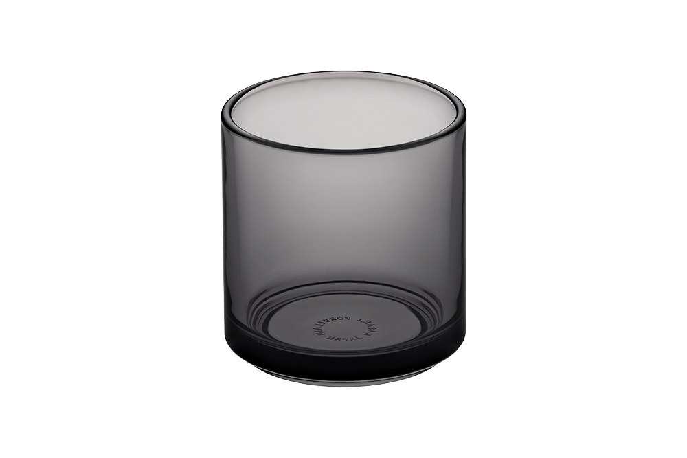 Hasami Porcelain grey glass tumbler, modern design, perfect for various beverages, stackable and stylish.