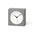 Gray square clock with a white face on a white background