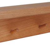 Wooden shelf with hooks on a white background