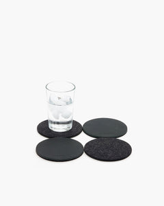 charcoal grey felt and leather round coasters
