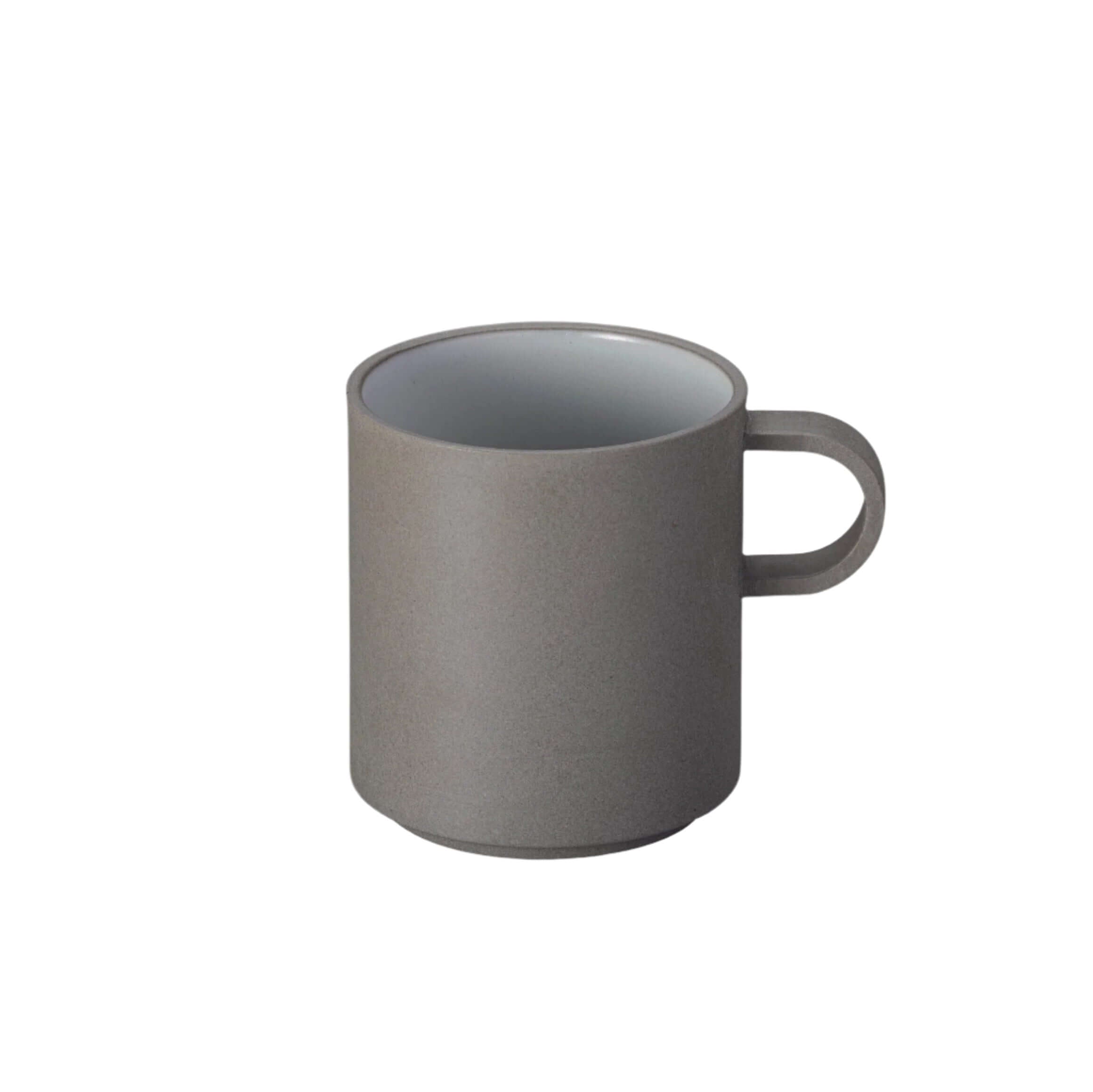 Hasami Porcelain 13 oz mug in grey with a matte finish and glossy ash white interior, part of the Grey Collection.