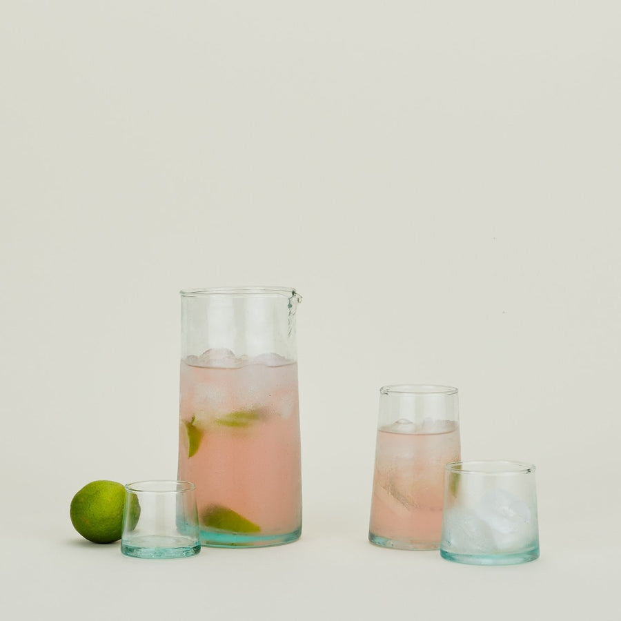 Recycled Glass Pitcher and Tumblers