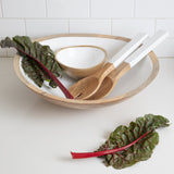Extra Large Serving Bowl, Mango Wood and White Enamel