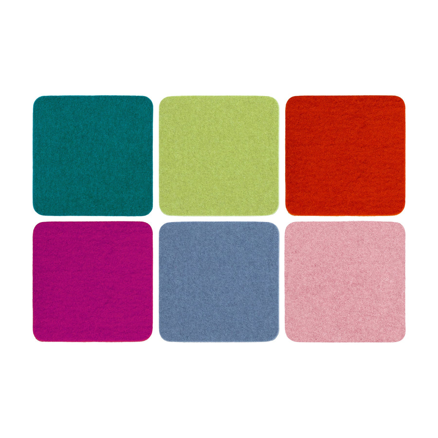 Merino Wool Felt Multi Color Coasters, Set of 6 - Square