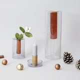 Duo Tone Glass Candlestick, Grey + Orange