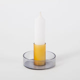 Duo Tone Glass Candlestick, Grey + Orange