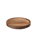 Hasami Porcelain walnut wood tray, circular design, ideal for tableware stacking and versatile serving solutions.