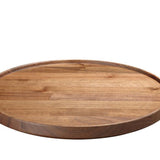 Hasami porcelain walnut wood tray, round shape, perfect for serving or as a lid for bowls, made in Japan.