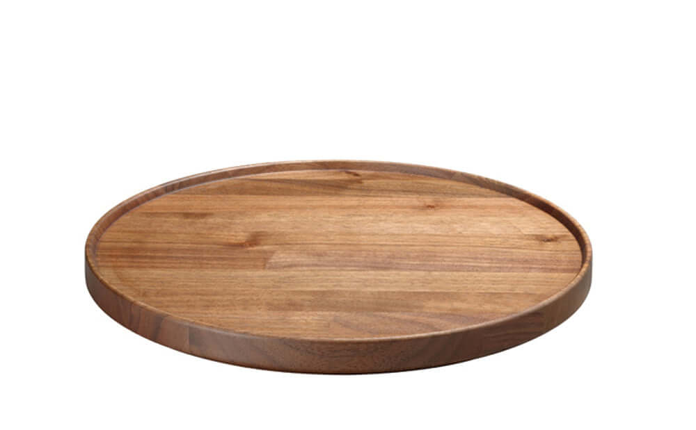 Hasami porcelain walnut wood tray, round shape, perfect for serving or as a lid for bowls, made in Japan.