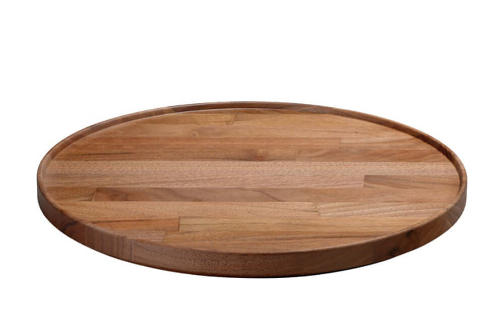 Hasami porcelain wood tray in walnut finish, perfect for serving and modular stacking with bowls.