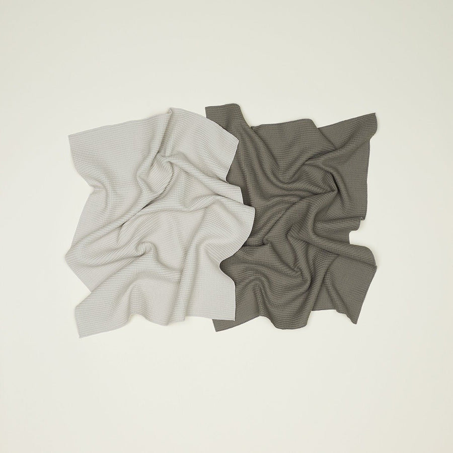 Essential Waffle Dish Towels, Set of 2 - Light Grey + Dark Grey