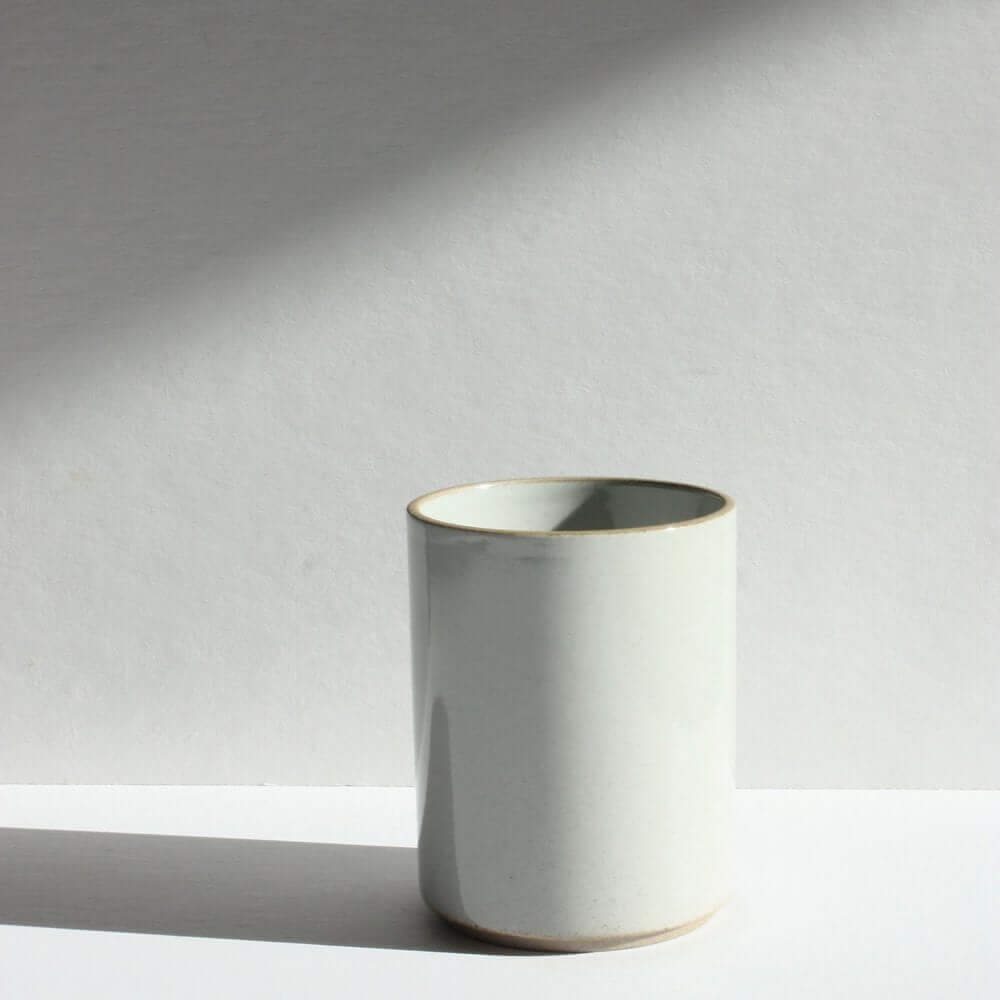 Hasami Porcelain small planter in glossy light grey with contrast rim, showcasing minimalistic design.
