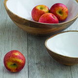 Large Serving Bowl, Mango Wood and White Enamel