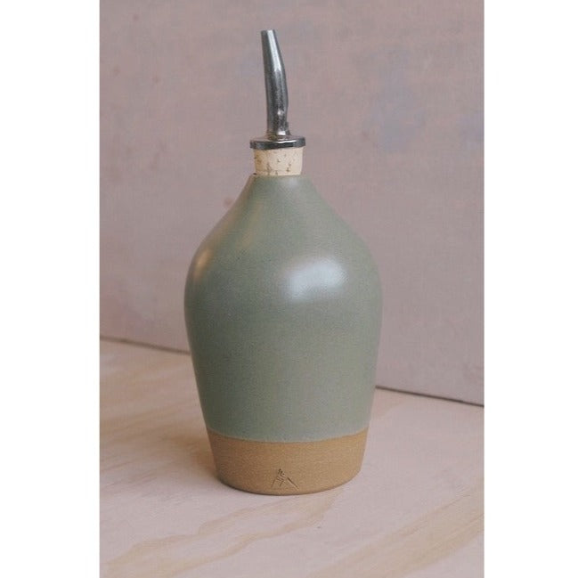 Ceramic Olive Oil Cruet Made in USA Stoneware Vinegar Bottle