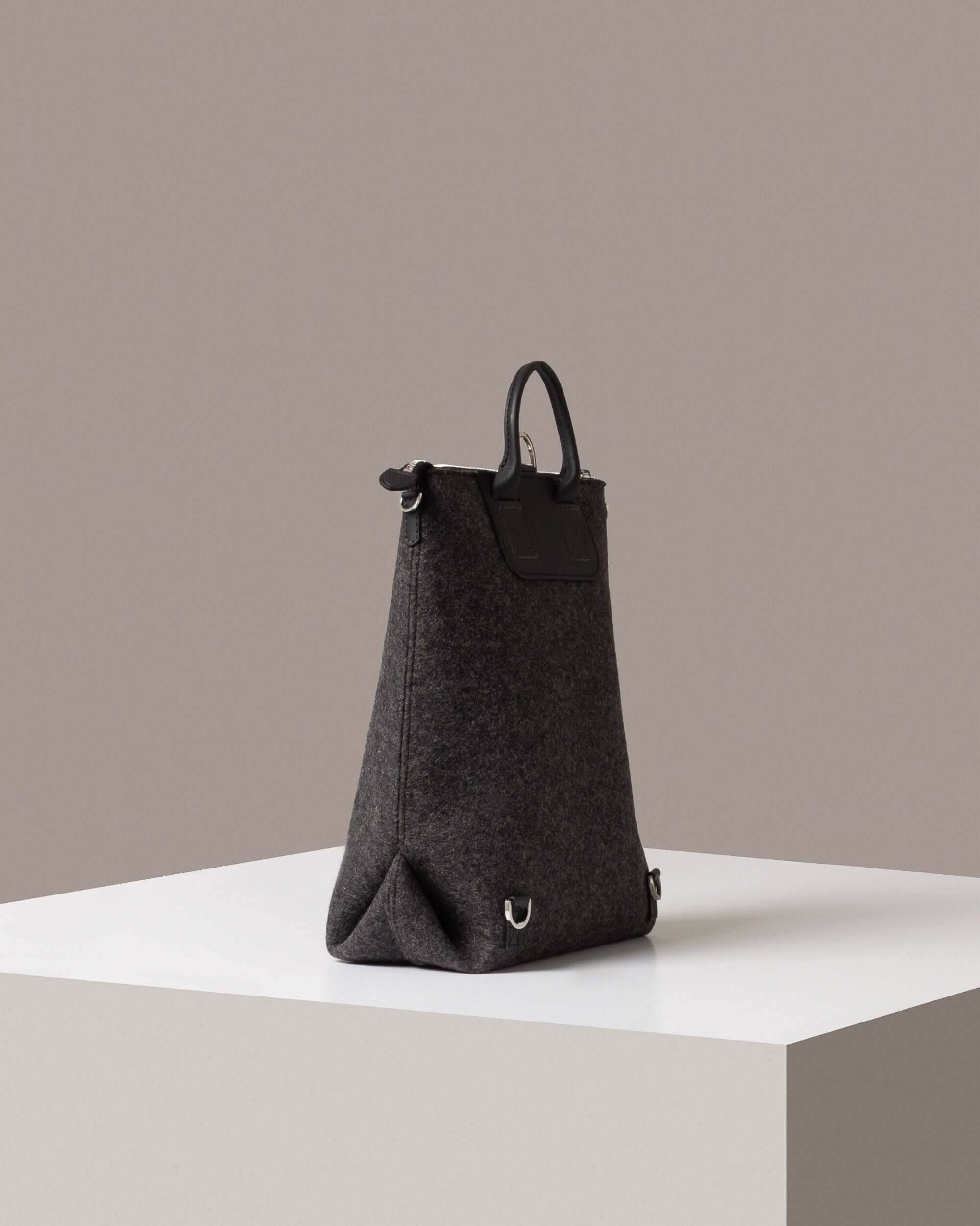 Merino Wool Felt & Leather Bedford Backpack in Charcoal/Black