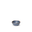 A tiny rounded ceramic bowl in a cool medium blue color featuring iron speckles and an unglazed rim