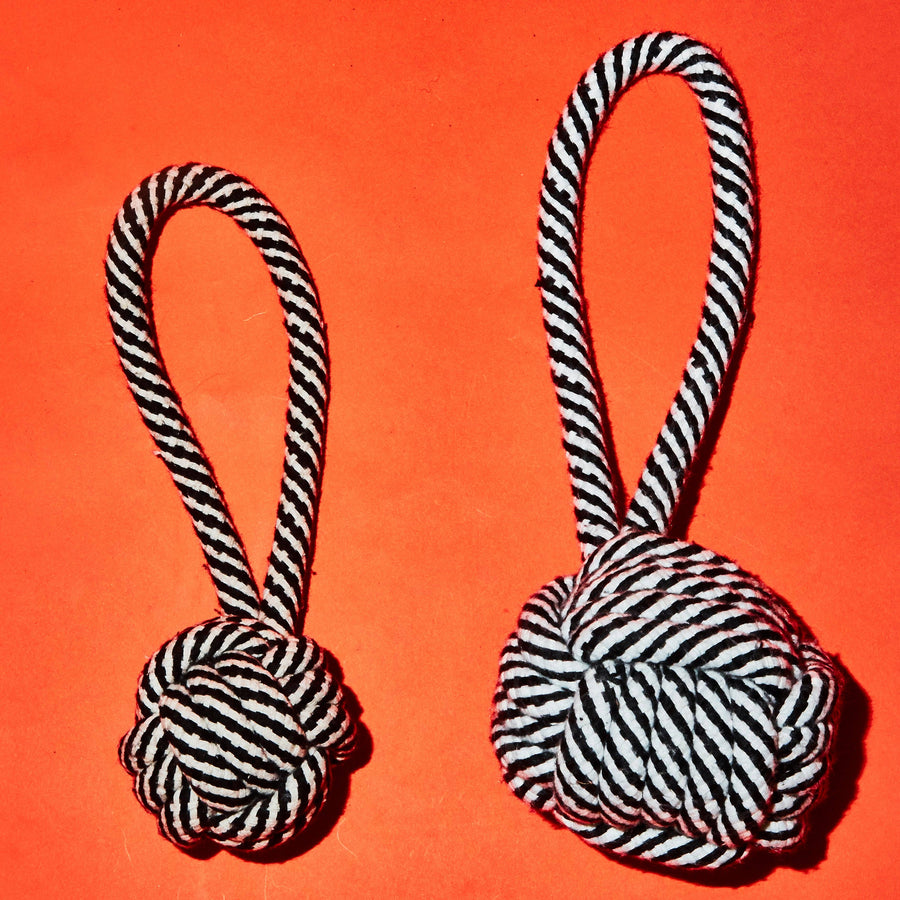 Black + White Stripe Rope Knot Toy, Two Sizes