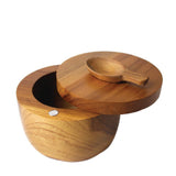 Teak Salt / Spice Cellar with Spoon & Pivoting Lid
