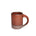 A medium sized ceramic mug with handle in a cool burnt terracotta color featuring iron speckles and unglazed rim and bottom base.