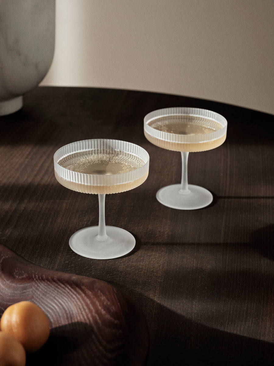 Ferm Living Ripple Champagne Saucers / Coupes, Frost - Set of 2