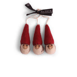 Felt Gnome Ornament, Red Cap - Set of 3