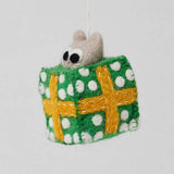Roland Cat in Green Present Hanging Felt Ornament