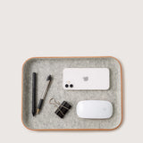 Large Kawabon Leather/Merino Wool Felt Tray, Granite