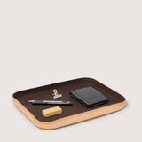 Large Kawabon Leather/Merino Wool Felt Tray, Cocoa