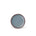 A dessert sized ceramic plate in a blue-grey color featuring iron speckles and an unglazed rim