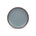A dinner sized ceramic plate in a blue-grey color featuring iron speckles and an unglazed rim