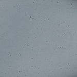 A closeup of a ceramic plate in a blue-grey color with iron speckles throughout