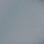 A closeup of a ceramic plate in a blue-grey color with iron speckles throughout