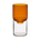 An amber-colored translucent glass vase resting on a clear glass cylinder base, shown against a solid white background.