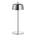 A modern table lamp with a polished chrome dome shade, slim central stem, and circular base, shown against a plain white background.