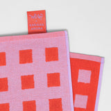 Cotton Tea Towel - Lilac & Warm Red Squares | Wrap