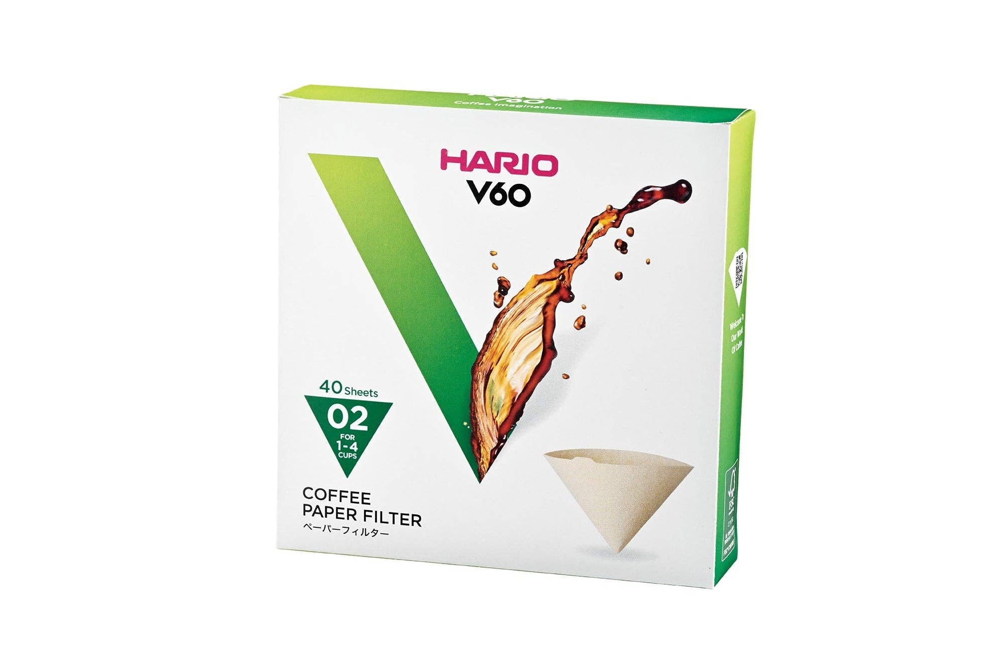 Hario V60 coffee paper filter packaging on a white background
