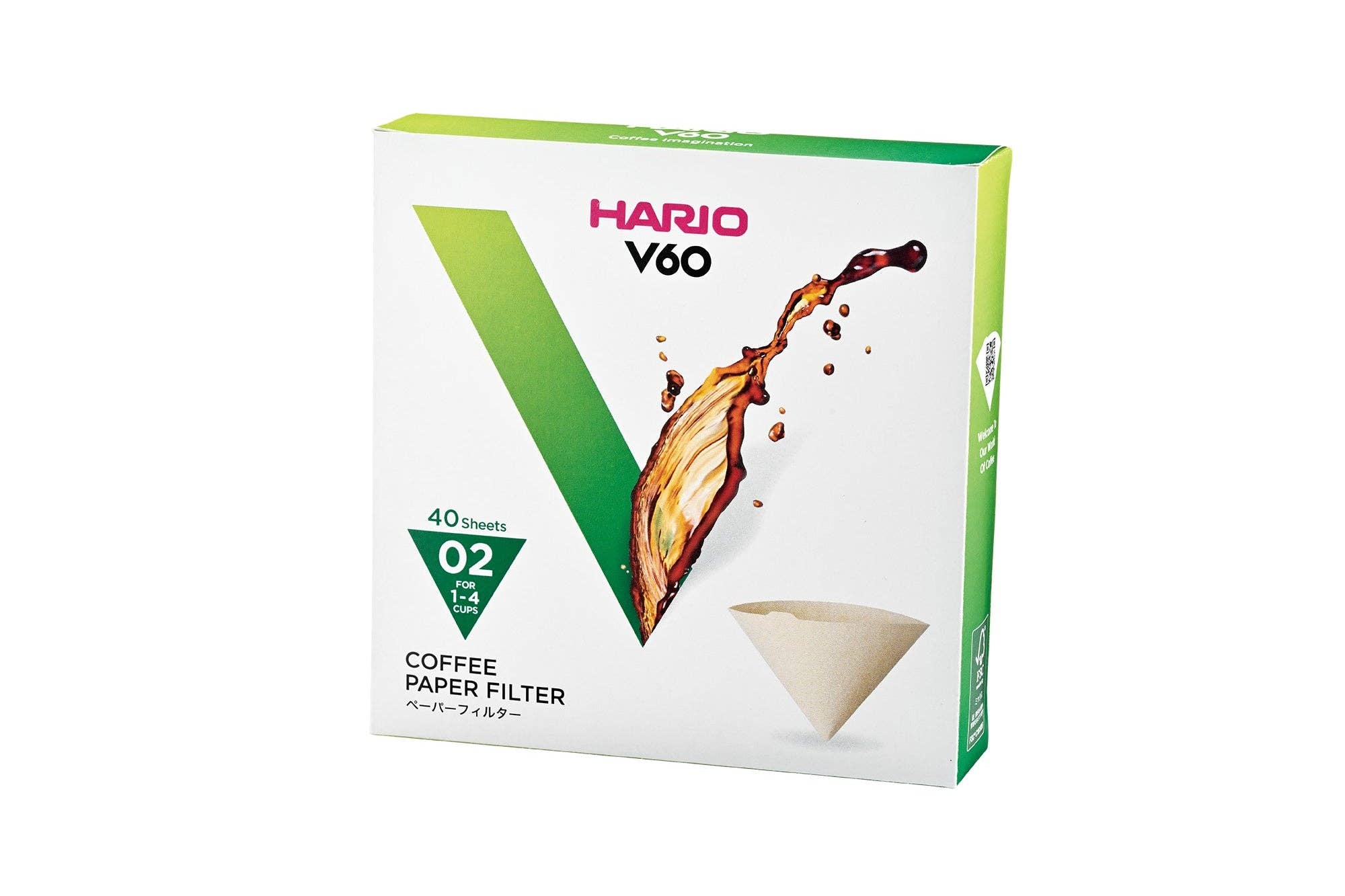 Hario V60 coffee paper filter packaging on a white background