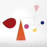 Colorful abstract sculpture with geometric shapes on a white background