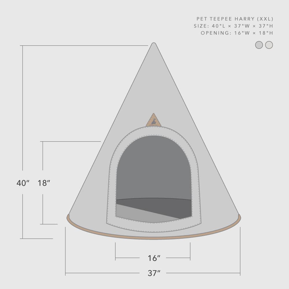 Pet teepee with dimensions on a white background