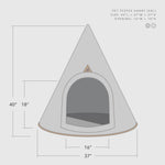 Pet teepee with dimensions on a white background
