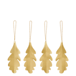 Four gold leaf-shaped ornaments on a black background