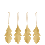 Four gold leaf-shaped ornaments on a black background