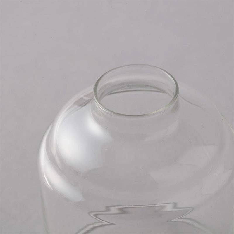 Clear glass vase on a light gray background