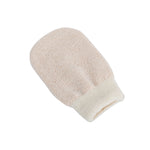 Beige bath mitt on a black background