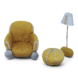 Miniature Felt Armchair, Lamp, and Pouf Set