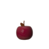 Red apple-shaped object with a brown stem on a white background