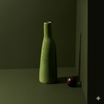 Green vase on a dark surface with a dark green background